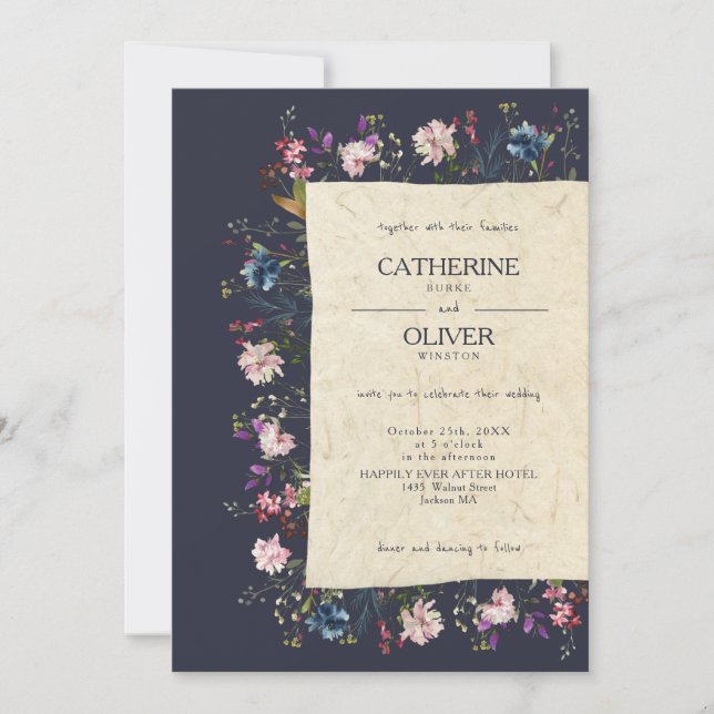 Invitation Mariage en papier artisanal Fleur sauvage Botaniqu (Devant)
