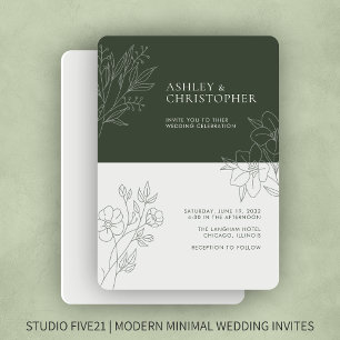 Invitation Mariage en plan de feuillage vert de mousse foncée