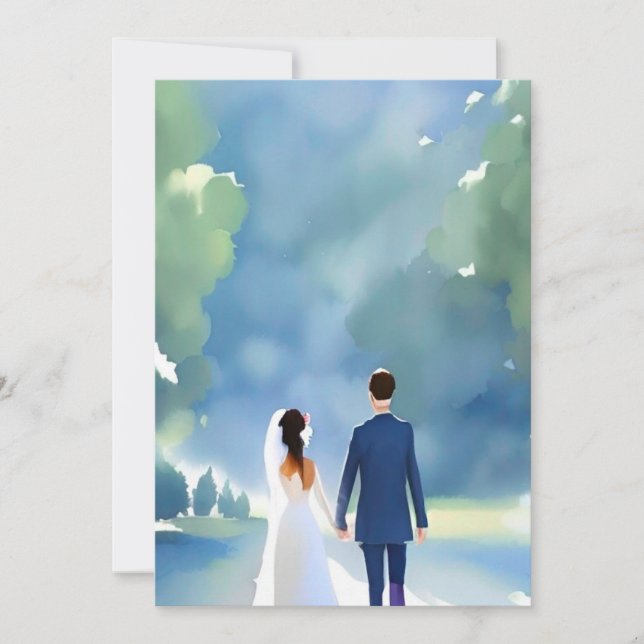 Invitation Mariage en plein air Belle aquarelle mariée et mar (Devant)