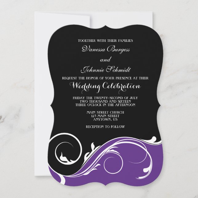 Invitation Mariage en rack noir violet invite (Devant)