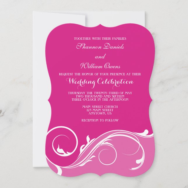 Invitation Mariage en rack rose chaud (Devant)