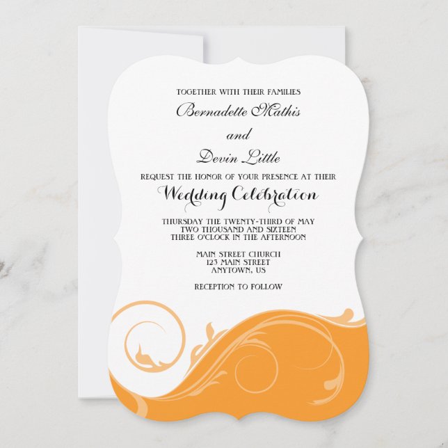 Invitation Mariage en raquettes florales orange Invite (Devant)