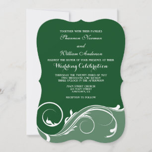 Invitation Mariage en serrure fleurie vert foncé invite