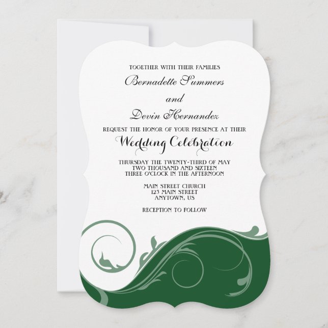 Invitation Mariage en serrure fleurie vert foncé invite (Devant)