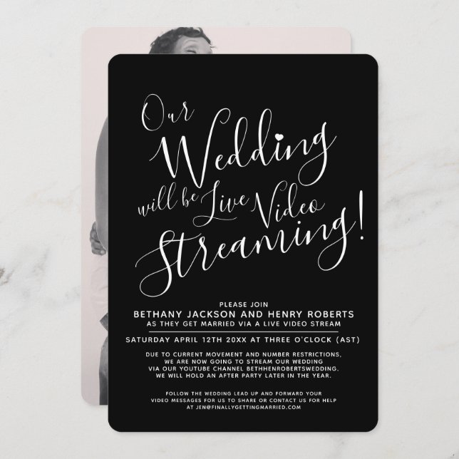 Invitation Mariage en streaming en noir blanc (Devant / Derrière)