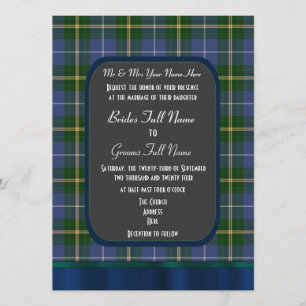 Invitation mariage en tartan bleu et vert