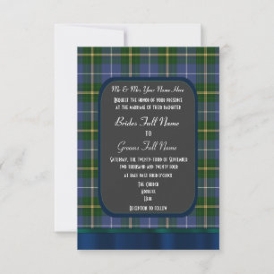 Invitation mariage en tartan bleu et vert