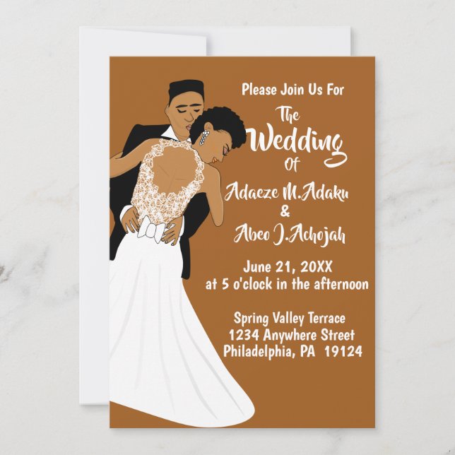Invitation Mariage en terre cuite afro-américaine mariée et m (Devant)