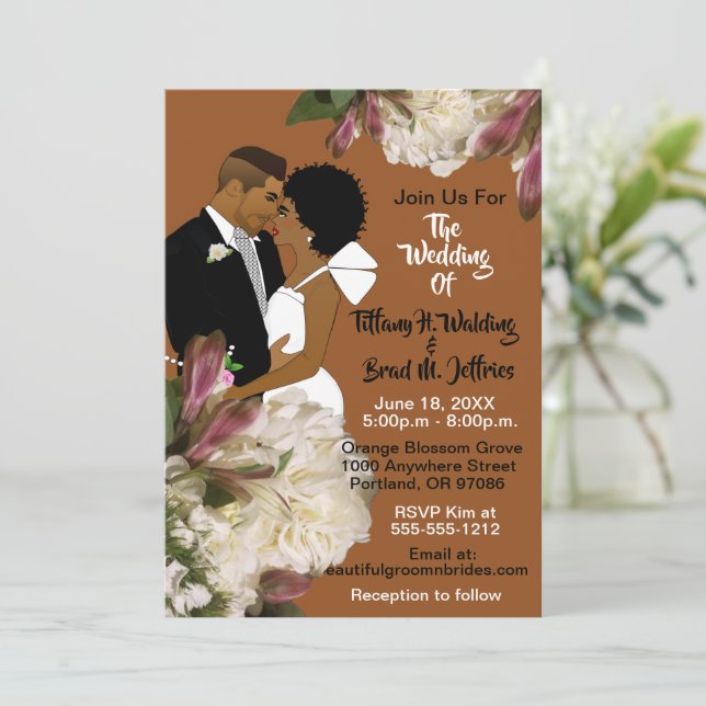 Invitation Mariage en terre cuite afro-américaine mariée et m (Debout devant)