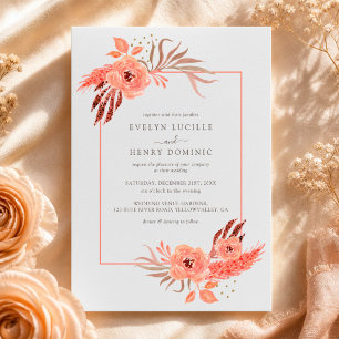 Invitation Mariage en Terre Cuite Florale Orange Corail Moder