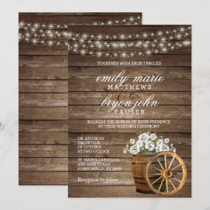 Invitation Mariage en tonneau rustique en bois avec floral bl