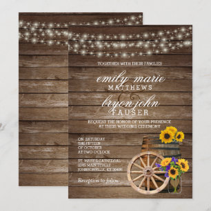 Invitation Mariage en tonneau rustique en bois avec tournesol