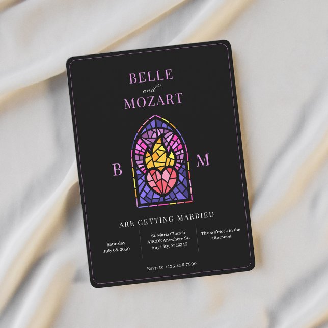 Invitation Mariage en vitrail au coeur violet (Créateur téléchargé)