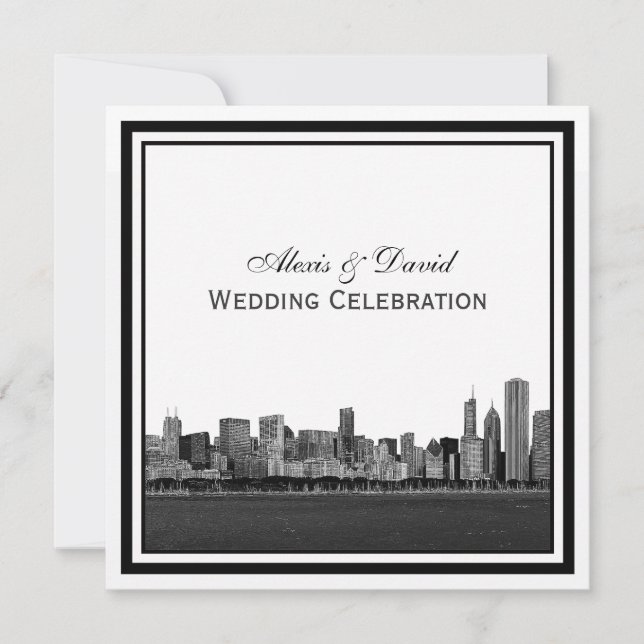 Invitation Mariage encadré de Chicago Skyline (Devant)