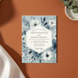Invitation Mariage Enchantement Botanique Bleu Ardoise
