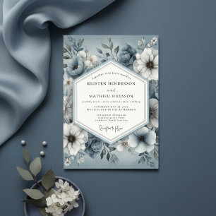 Invitation Mariage Enchantement Floral Bleu Ardoise