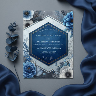 Invitation Mariage Enchantement Floral Bleu Profond