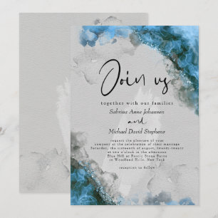 Invitation MARIAGE Encre à alcool Abstrait Bleu Éblouissant