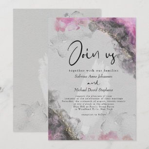 Invitation MARIAGE Encre à alcool abstraite rose et onyx