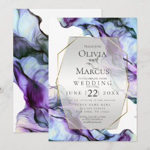 Invitation MARIAGE   Encre Abstraite Indigo Turquoise vibrant