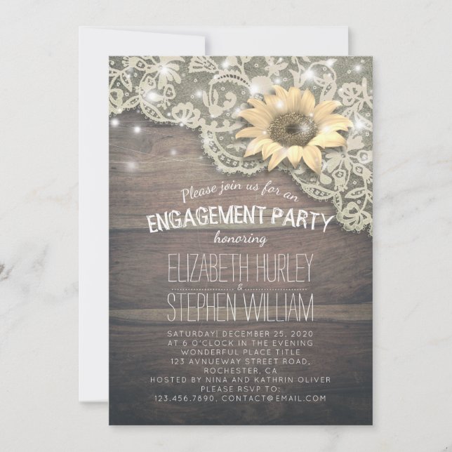 Invitation Mariage Engagement Party dentelle Tournesol Lumièr (Devant)