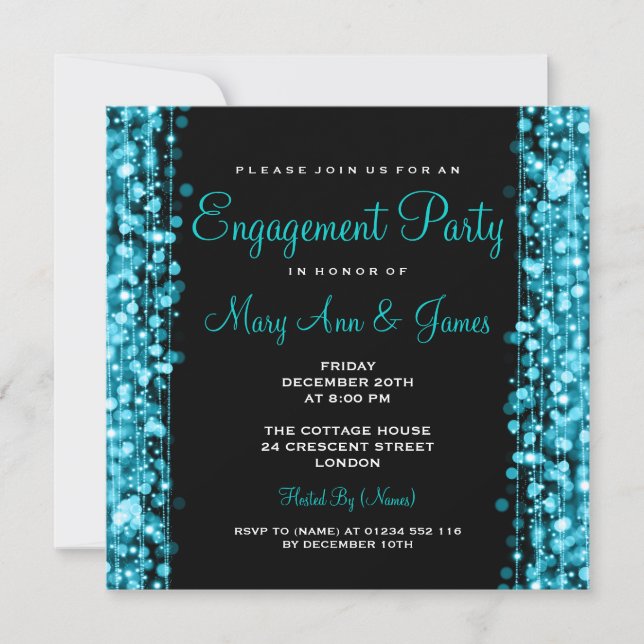 Invitation Mariage Engagement Party Étincelles Turquoise (Devant)