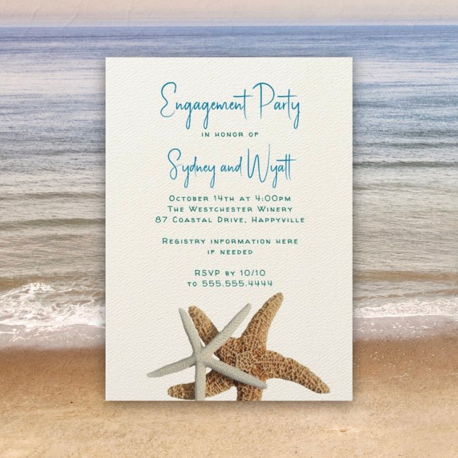 Invitation Mariage Engagement Party Sea Stars Aqua Blue (Créateur téléchargé)