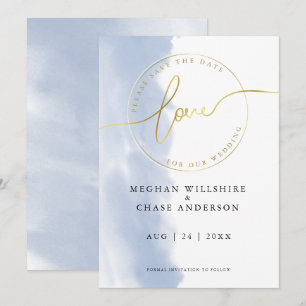 Invitation MARIAGE   Enregistrer la date Dusty Blue Watercolo