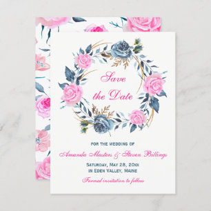 Invitation Mariage Enregistrer la date - rose, Rose bleu