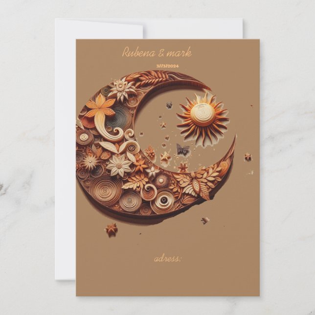 Invitation mariage enregistrer la date sculpture sur bois (Devant)