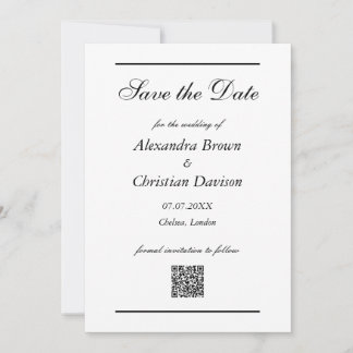 Invitation Mariage Enregistrer La Date Simple QR Code & Photo
