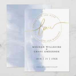 Invitation MARIAGE | Enregistrez la date Aquarelle Bleu Pouss