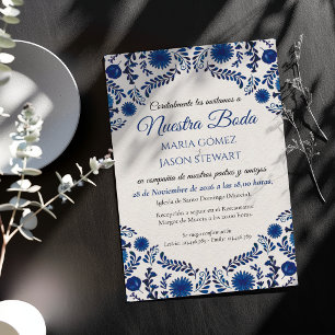 Invitation Mariage Espagnol Botanique Esthétique Floral Bleu