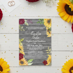 Invitation Mariage espagnol Bourgogne tournesol Nuestra Boda
