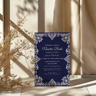 Invitation Mariage Espagnol Classique Élégant à Fleurs Bleu M