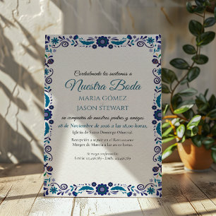 Invitation Mariage Espagnol Classique Élégant aux Fleurs Blan