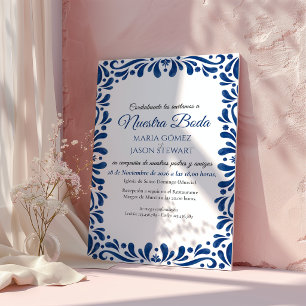 Invitation Mariage Espagnol Classique Esthétique Florale Bleu