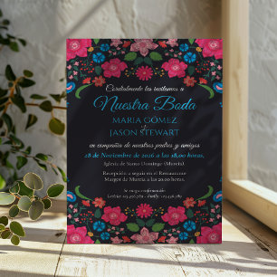 Invitation Mariage espagnol élégant et fleuri couleur marine