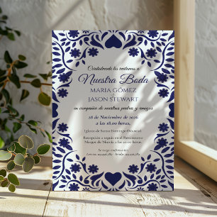 Invitation Mariage Espagnol Élégant Romantique à Fleurs Bleu 