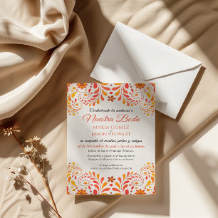 Invitation Mariage Espagnol Fleur Papillon Orange Rouge Jaune