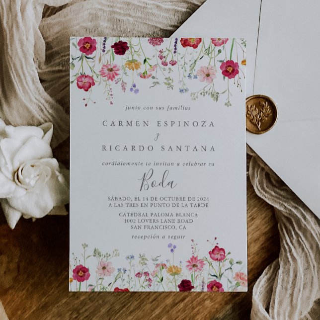 Invitation Mariage espagnol Fleur sauvage multicolore simple (Créateur téléchargé)