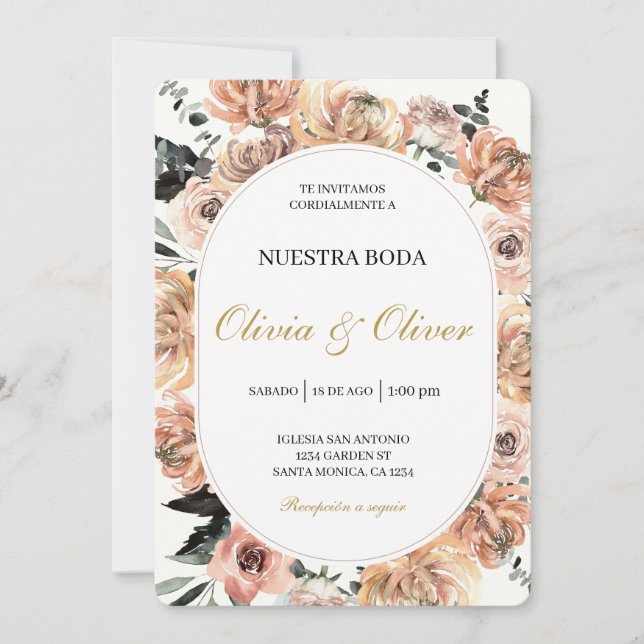 Invitation Mariage espagnol floral automne (Devant)