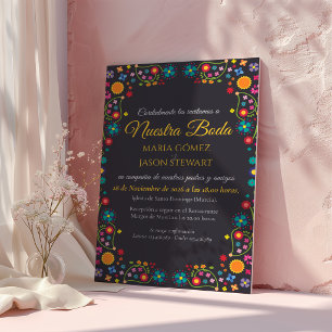 Invitation Mariage espagnol floral marine esthétique art folk