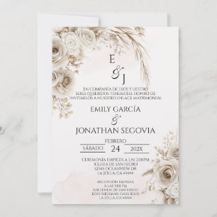 Invitation Mariage espagnol floral pampas bohème 