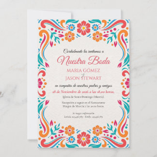 Invitation Mariage Espagnol Floral Traditionnel d'Art Populai