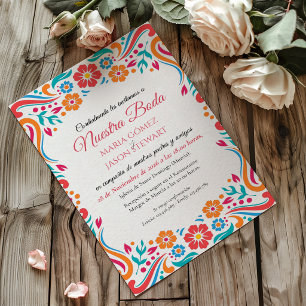 Invitation Mariage Espagnol Floral Traditionnel d'Art Populai