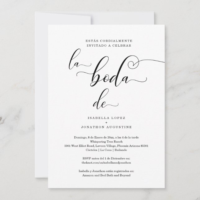 Invitation Mariage espagnol Inviter tout en un w- Registre RS (Devant)