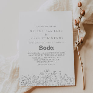 Invitation Mariage espagnol minimaliste aux fleurs sauvages g