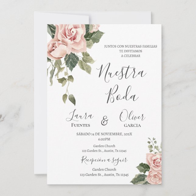 Invitation Mariage espagnol rose Floral (Devant)