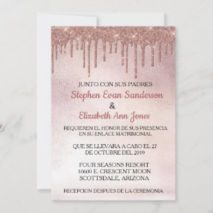 Invitation Mariage Espagnol Rose Gold Paillettes Coulantes